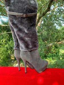 AMI CLUB WEAR Stiletto Faux Silver Mink Fur High Heels SEXY BOOTS Shoes 8.5 👣b7 - Picture 1 of 12