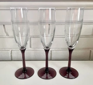 3 Libbey Domain Champagne Flutes with Amethyst Stems - Imagen 1 de 4