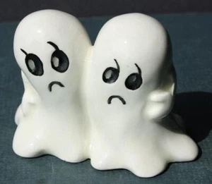 Ghosts Figurine Double Ghosts Sad Mad Ceramic Hand Painted Halloween Decoration - Picture 1 of 1