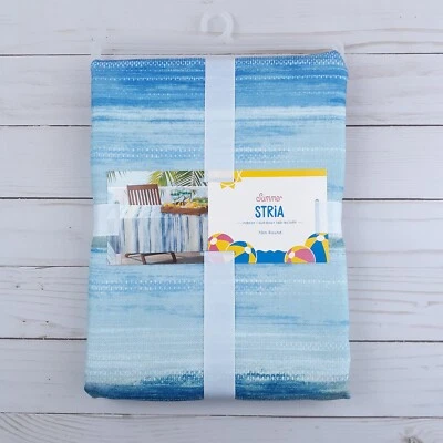 Fabric Tablecloth Indoor Outdoor 70 Inch Round Blue Stria - Image 1 of 3