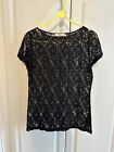 Ladies Black See Through Lace Short Sleeve Top From Oasis Size Med 