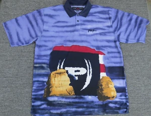 Vintage 90's Phat Farm Polo Shirt Mens XXL Purple Tiger All Over Short Sleeve - Picture 1 of 10