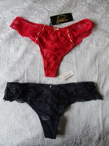 2 x pairs Lacy Thong Knickers-Von Follies Dita Von Teese Red-New Look Blue- UK12 - Picture 1 of 15