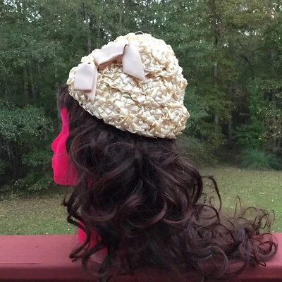 De colección Oppenheim Collins 1950-60 Beige Paja Red Sombrero Pinup Pieza de Pelo EE. UU. Foto 1 de 4