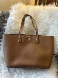 Tory Burch Bark/Light Gold Pebbled Leather Perry Tote Women's Bag - Picture 1 of 13