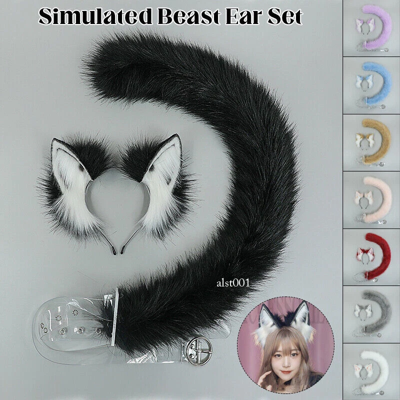 NEW Lolita Headband Fur Cats Ears and Tail Sets Plushly Animals Cosplay Props - Image 1 of 4