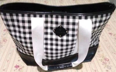 Bolso de Mano St. John's Bay Negro Blanco Cuadros Lona Texturizada, Cierre a Presión Foto 1 de 4