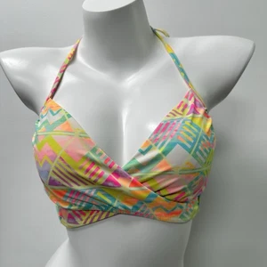 Victoria's Secret PINK Wrap Criss Cross Bikini Top Size M Colorful Geometric - Picture 1 of 10