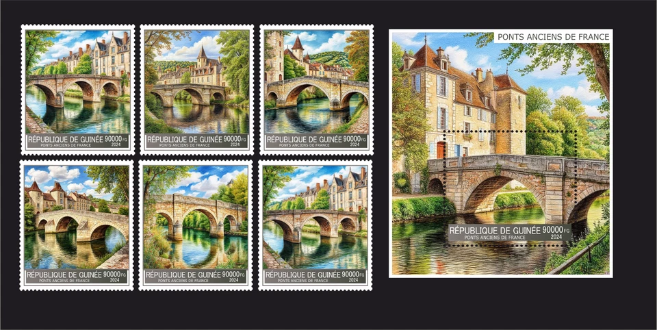Stamps Bridges 6 stamps + block perforated NEW 2025 year - Image 1 of 1