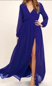 Maxi abito donna Lulus meraviglioso ninfee blu royal chiffon taglia XL - Foto 1 di 17