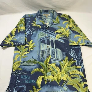 Tommy Bahama King Of Jazz Blue Hawaiian Button Down Shirt Size L 100% Silk - Picture 1 of 7