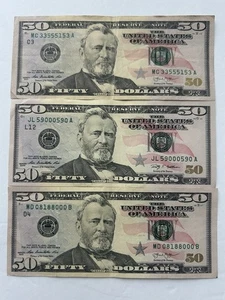 *FANCY TRINARY * $50 DOLLAR BILL SET Fifty Dollar Bills $150 Face Value - Picture 1 of 4