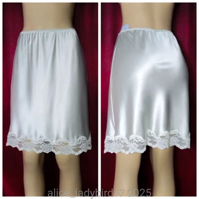 NUEVO CON ETIQUETAS Falda Vintage LUJOSA Satén SEDA DESLIZABLE Brillante Floral ENCAJE Medio Elástico ~M/L  Foto 1 de 4