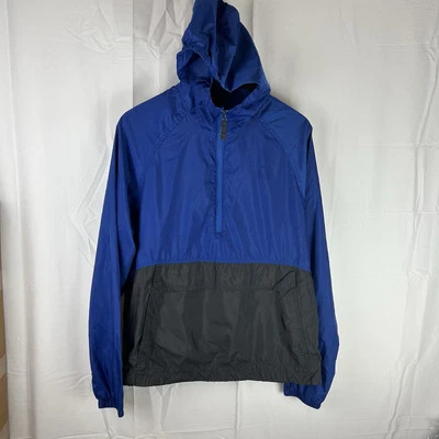 Men’s Gerry Blue Black Hooded Rain Jacket 1/2 Zip Size Medium Kangaroo Pouch - Image 1 of 4