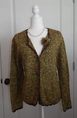 Suéter cárdigan Susan Bristol para mujer talla XL verde con cuentas flor Foto 1 de 4