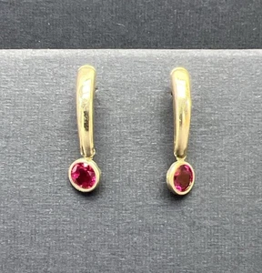 14K Gold Ruby Earrings Pinkish Red Rubies ~ Corundum Lab Created ~ Stud Drop - Picture 1 of 14