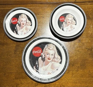 3 Pc Set Coca Cola Plate, Saucer,  and Bowl marketed by Gibson, Black - Picture 1 of 4