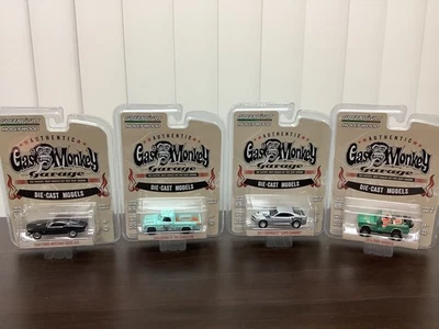LOTE de 4 autos de garaje Greenlight Gas Monkey 1/64 diecast nuevos en paquete Ford Chevy Dodge nuevos en paquete Foto 1 de 4