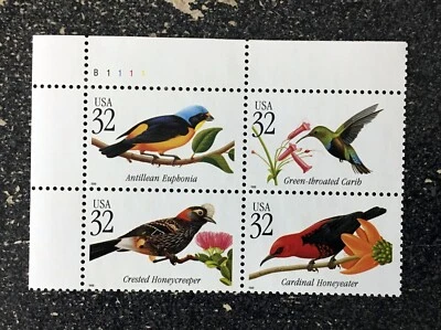 1998USA #3222-3225 32c Tropical Birds - Plate Block of 4  Mint - Image 1 of 2