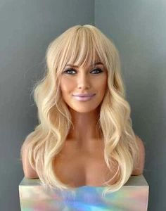 Layered Blonde Wig with Bangs 18-Inch Natural-Looking Long Platinum Blonde Wig - Picture 1 of 8