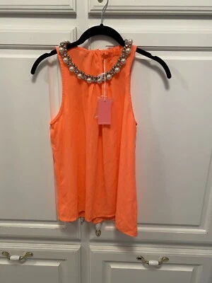Lulumari Orange Embellished Sleeveless Top NWT Women’s Size Small — 第 1/4 张图片