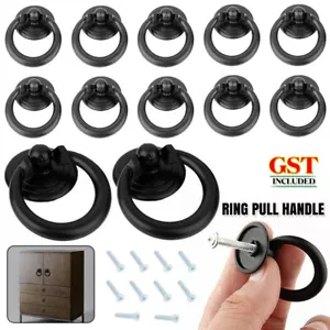 1-15 Ring Pull Handle Cabinet Knob Drawer Dresser Cupboard Drop Zinc Alloy Black - Picture 1 of 9