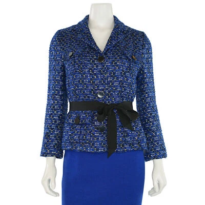 Chaqueta Kate Spade Boucle Tejida con Cinturón en Azul/Plateado Multi talla 4 Foto 1 de 4