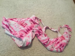 Breaking Waves Women’s 2 Piece Swimsuit Bikini Size Small Pink White Orange - Picture 1 of 1