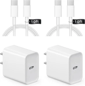 Cargador rápido USB-C 2x 20W con cable de 10 pies para iPhone 16 15 Pro Max, iPad Pro/Aire - Imagen 1 de 4