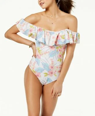 Raisins Junior Small White Floral Maui Off-Shoulder 1-Piece Swimsuit NWTD S - Image 1 of 3