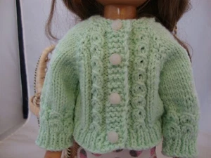Hand Knit 14.5" doll clothes Green Cotton Cable Sweater fit type as Wellie - Picture 1 of 3