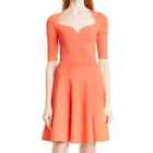 Ted Baker Womens Dress 6 Orange Milly Sweetheart Neck 3/4 Sleeve Flared Ribbed