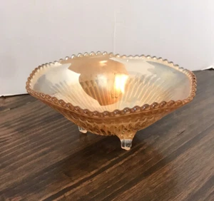 Jeanette? Marigold Carnival Glass 3 Footed Ribbed Candy Bowl Dish 6 in Diameter - Picture 1 of 5