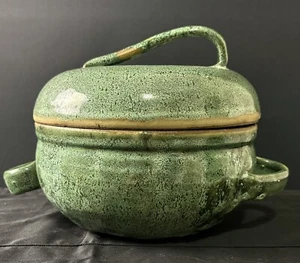 DONABE POT GREEN SPECKLED EARTHEN CLAY, RUSTIC, GROG POTTERY, SIGN "CAMPESU B_y" - Picture 1 of 17