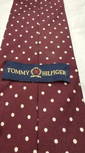 Vintage Tommy Hilfiger Necktie Burgundy Red Tie with Geometric Graphics Pin Dots - Picture 1 of 10