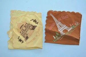 Set of 2 1950's Paris Landmarks Novelty Souvenir Embroidered 9" Handkerchief NOS - Picture 1 of 6