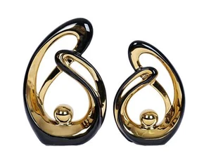2 Pcs Black and Gold Decor Table Sculpture Decorations Ceramic Statue Mid Cen... - Picture 1 of 7