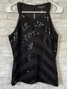White House Black Market Black Sleeveless Sequin Stripe Top Size Small - Picture 1 of 6