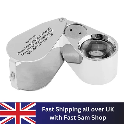 40x Pocket Magnifier Magnifying Jeweler Loupe Glass with LED Light - Image 1 of 4