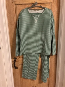 MUK LUKS 100% Baumwolle Langarm & Hose Lounge Set grün & weiß gestreift XL - Bild 1 von 11