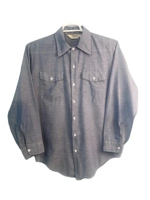 Vintage 70s Key Imperial Workwear Shirt Large Chambray Faded Distressed Worn - Image 1 of 4