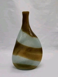VTG STUDIO HAND-BLOWN TRIANGLE PINCH CRUSHED BR/LT GRAY RIBBON SWIRL GLASS VASE - Picture 1 of 12