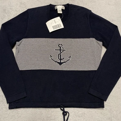 Suéter Esquinero Informal De Colección Para Mujer M Azul Marino Tejido Ancla Años 90 Náutico NUEVO Foto 1 de 4