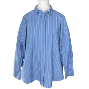 Everlane Damen Karriereshirt blau weiß gestreift Popeline Baumwolle Oversized L/C53 - Bild 1 von 16
