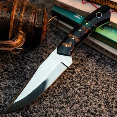 Cuchillo Damasco/Acero 9" Listo para Regalo Full Tang Hunt it Hunt + Funda de Cuero Foto 1 de 4