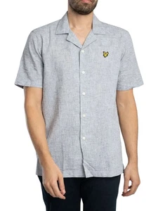 Lyle & Scott Men's Linen Blend Oxford Revere Short Sleeved Shirt, Grey - Picture 1 of 6