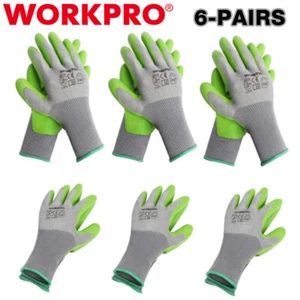 WORKPRO 6-Pairs Garden Gloves Eco Latex Palm Coated Green-Grey M/L Polyester NEW - Picture 1 of 26