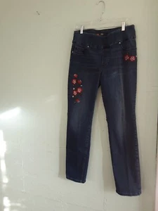 Lee Slim Legs #425 Women's Jeans Embroidered Floral Stretch Sz 10M Preowned - Picture 1 of 10