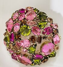  SCHREINER NY Pink Green Inverted Stone Huge Brooch Pin Pendant Vintage Jewelry