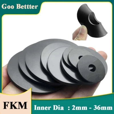Black FKM Flange Gasket Flat Gasket Fluorinated Rubber Washers 2-36mm - Image 1 of 4